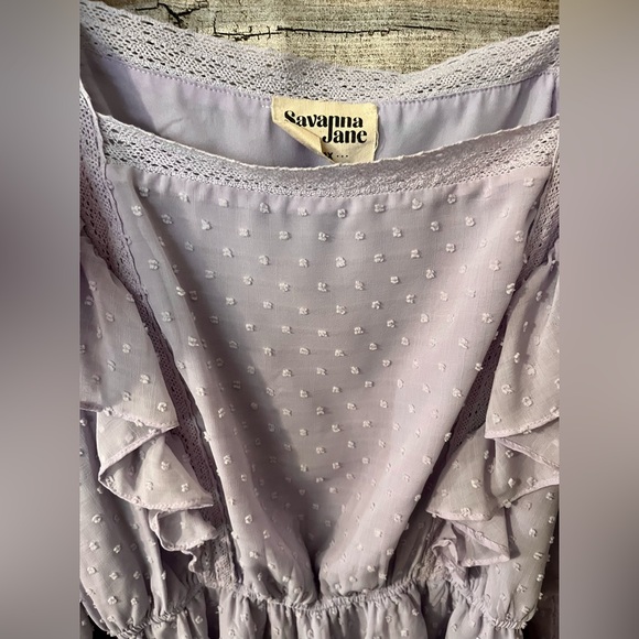 Savanna Jane light lilac boho top, Swiss dotlace details, size 2X. - Picture 4 of 6